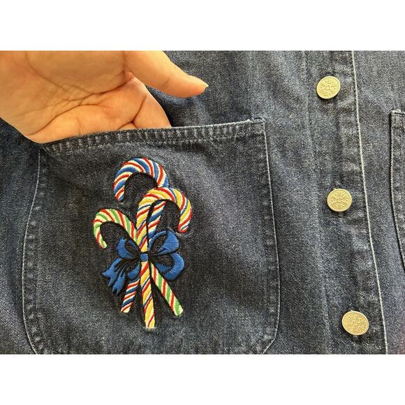 Vintage Ty Original Wear Womens Denim Button Up Candy Cane Dress Womens Size 8P - Picture 7 of 9